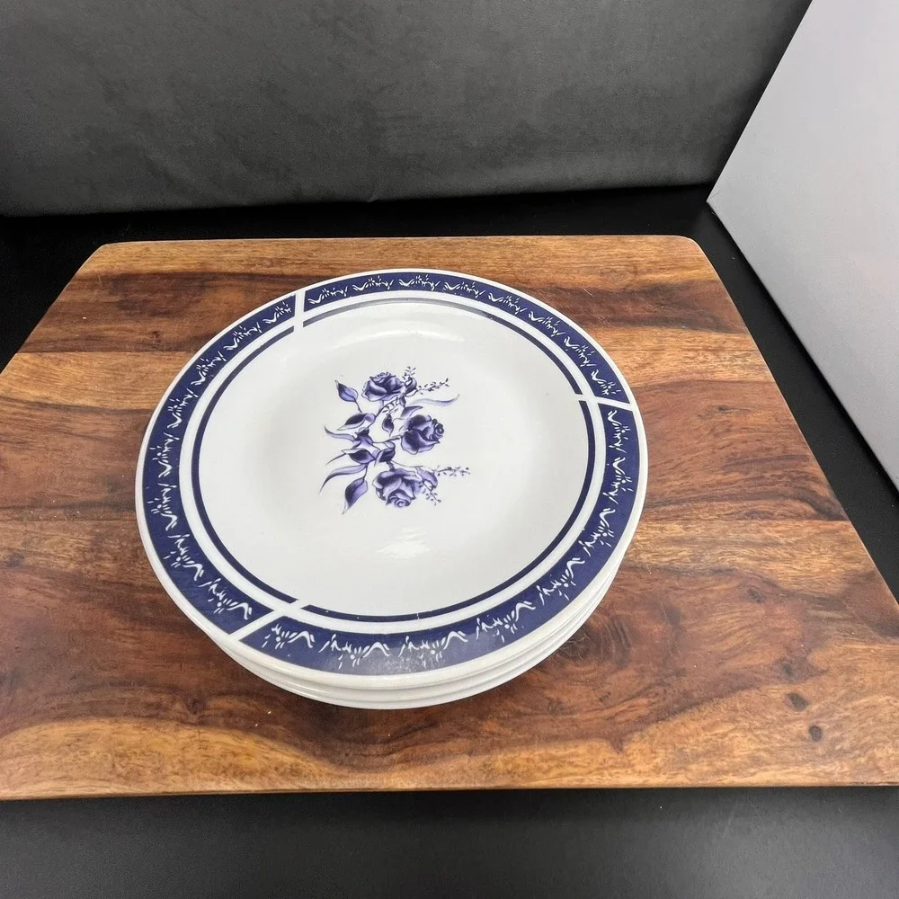 Vintage Alco Blue Rose Bread Plates:‎ Porcelain Set of 4
